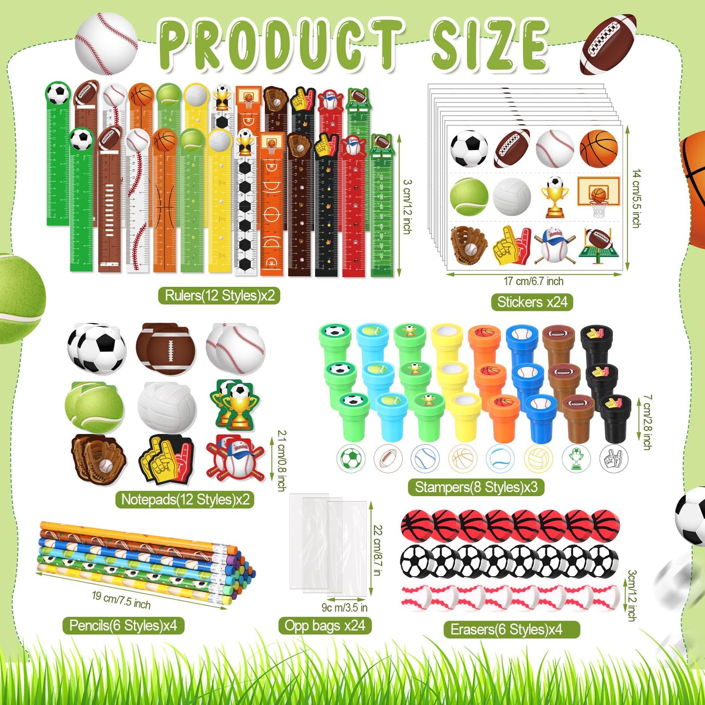Chrisfall 168 Pcs Sports Party Favors Sports Theme Party Supplies Football Basketball Baseball Soccer Stationery Set Notebook St