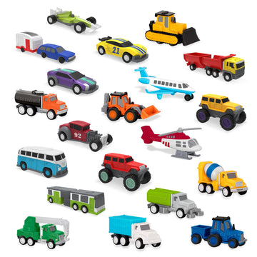 Driven by Battat - Pocket Fleet 1 - 20 Mini Toy Vehicles - Camper Van, Construction Trucks, Cement Mixer, Monster Truck, Race Ca