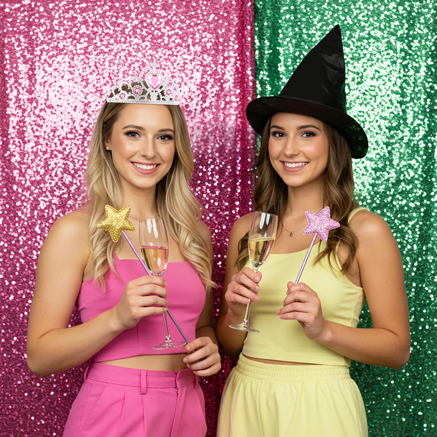 Tarpop 12 Pcs Witch Hat and Princess Crown Set, Royal Queen Crown and Black Wizard Hats for Pink Green Party Decor favor Gift(Cu