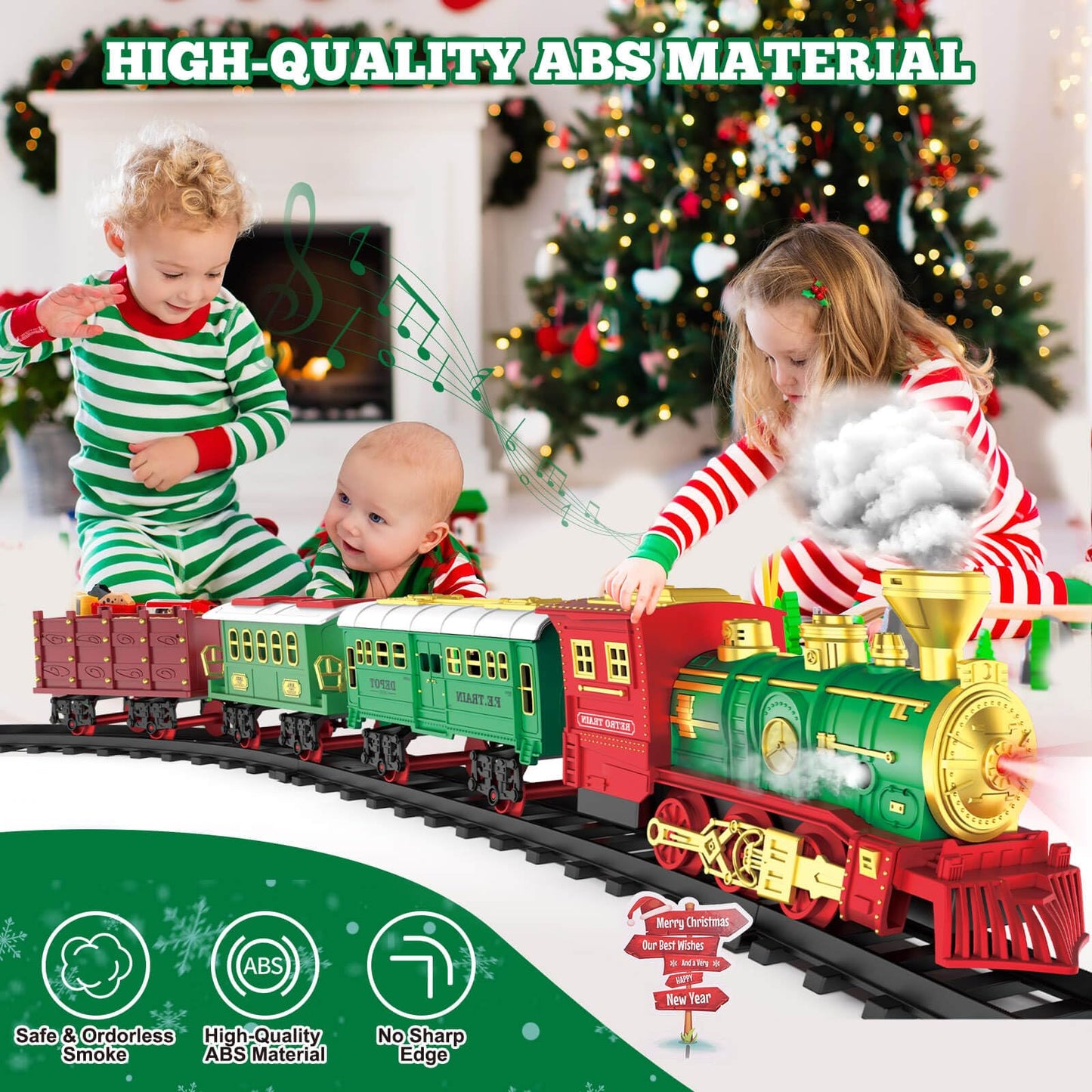 Gretex Electric Train Set With Smoke And Light For Toddlers Age 3 4 5 Year Old: Christmas Train Sets For Around The Tree With Adjustable Sound And Music Christmas Birthday Gift For Kids Age 6 7 8+