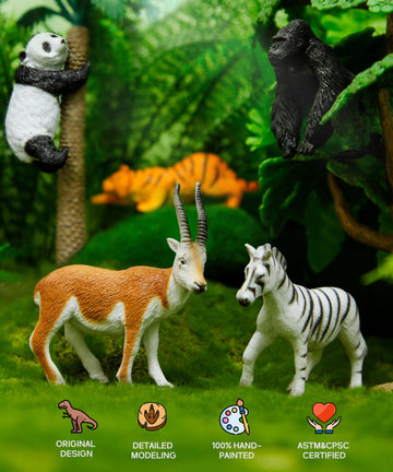 Recur Wild Animal Toys For Toddlers - Zoo Plastic Animal Toys For Kids Jungle Safari Animal Figurines, 100% Hand-Painted, Small Tabletop Figures - 12 Pcs