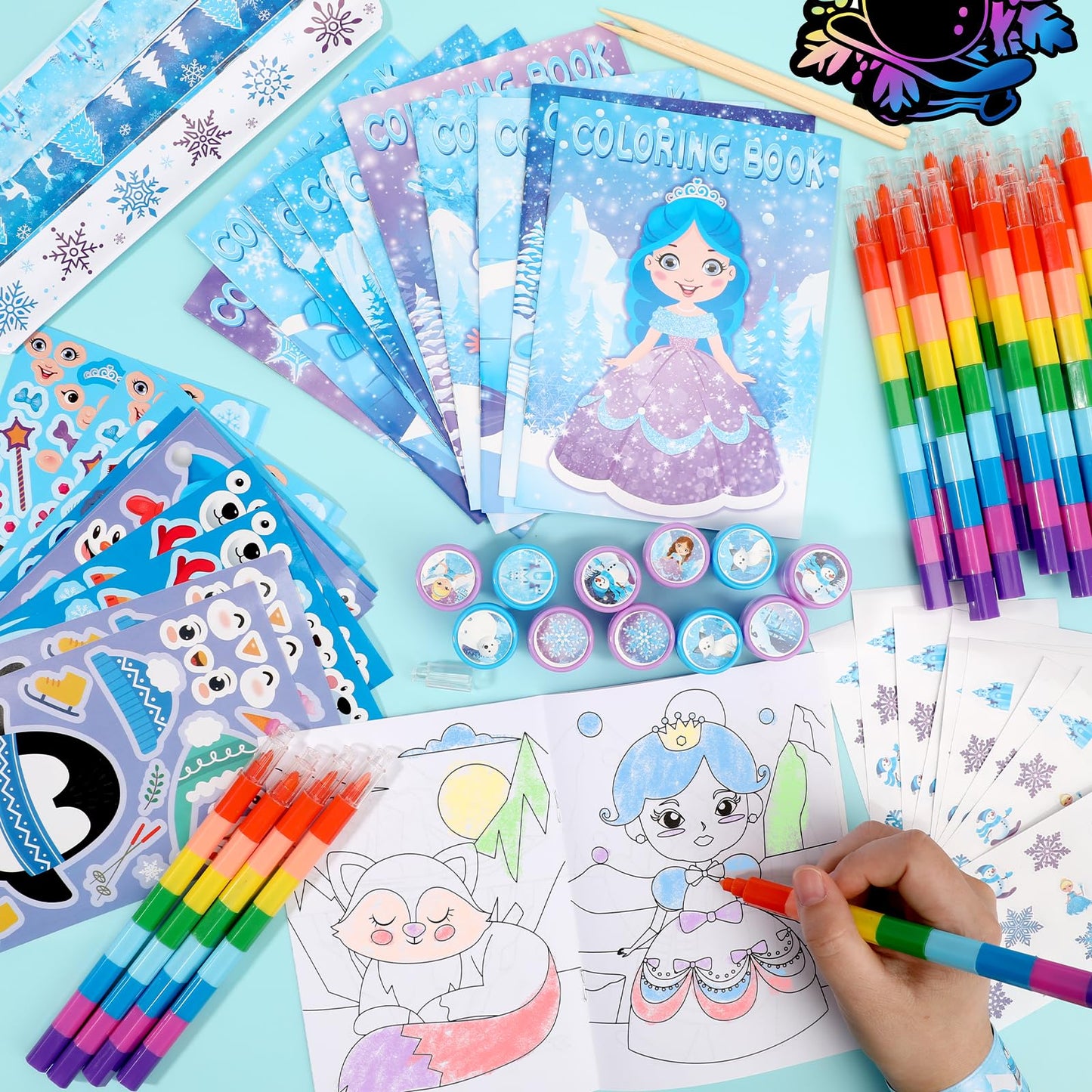 BenLouis 96pcs Frozen Party Favors Set for Kids Winter Snowflake Coloring Book Christmas School Classroom Gift Reward Prize Craf