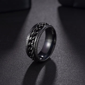 Udolfly Mens Fidget Rings Anxiety Rings For Men Womens Chain Spinner Rings For Adults Titanium Steel Ring Black Black Size 8