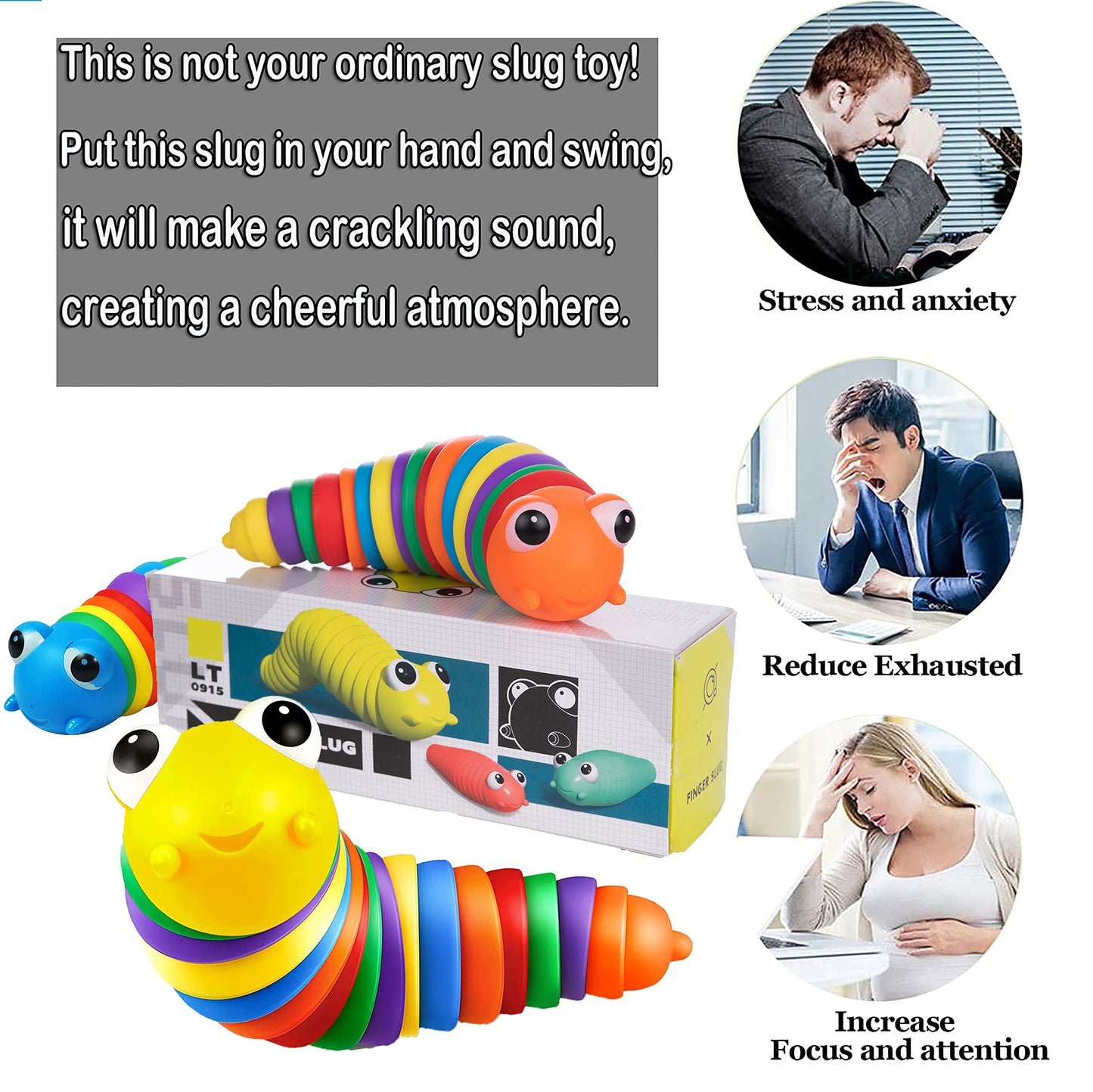 Ailimy Fidget Slug 3D Printed Articulated Caterpillar Slug Fidget Toy Articulating Stimulation Toy Stress Relief Sound Sensory Toy Sensory Slug