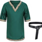 Kids Medieval Costume Boys Viking Tunic Knight Warrior Renaissance Shirts With Belt 8-10 Years Green