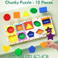 Boby Shapes Wooden Chunky Puzzle (10 Pcs) - Wooden Puzzles For Toddlers, Animal Puzzles For Kids Ages 2+