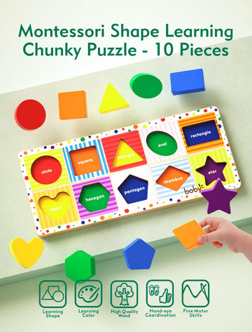 Boby Shapes Wooden Chunky Puzzle (10 Pcs) - Wooden Puzzles For Toddlers, Animal Puzzles For Kids Ages 2+