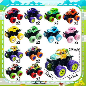 TGIQROVE Monster Trucks Toys, 24Pcs Friction Powered Mini Push and Go Car Toys, Double-Directions Inertia Vehicle Set, Pull Back