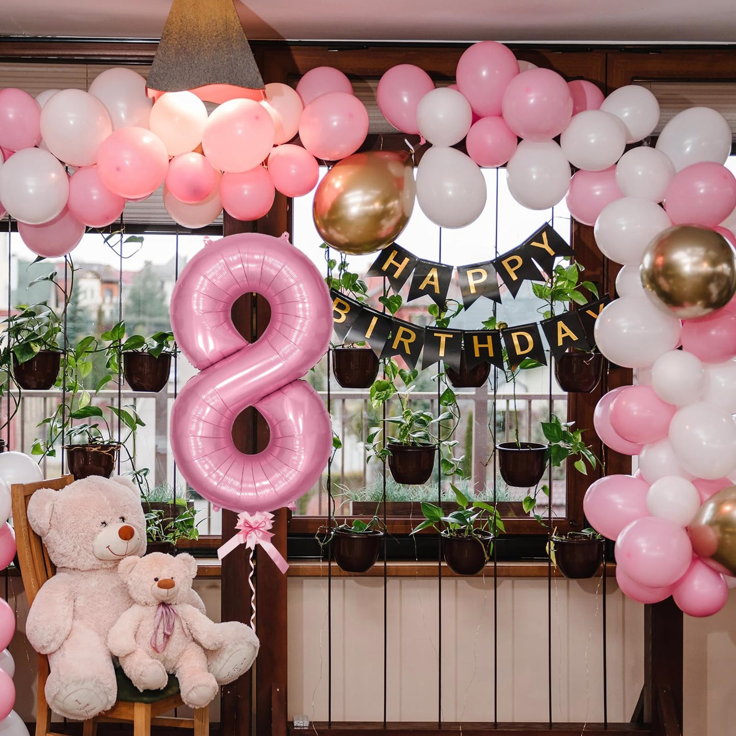 Paticool 40 Inch Pink Number Balloon 8, Large Number Foil Balloons Mylar For Girl Boy Birthday Party Celebration Decorations Sup