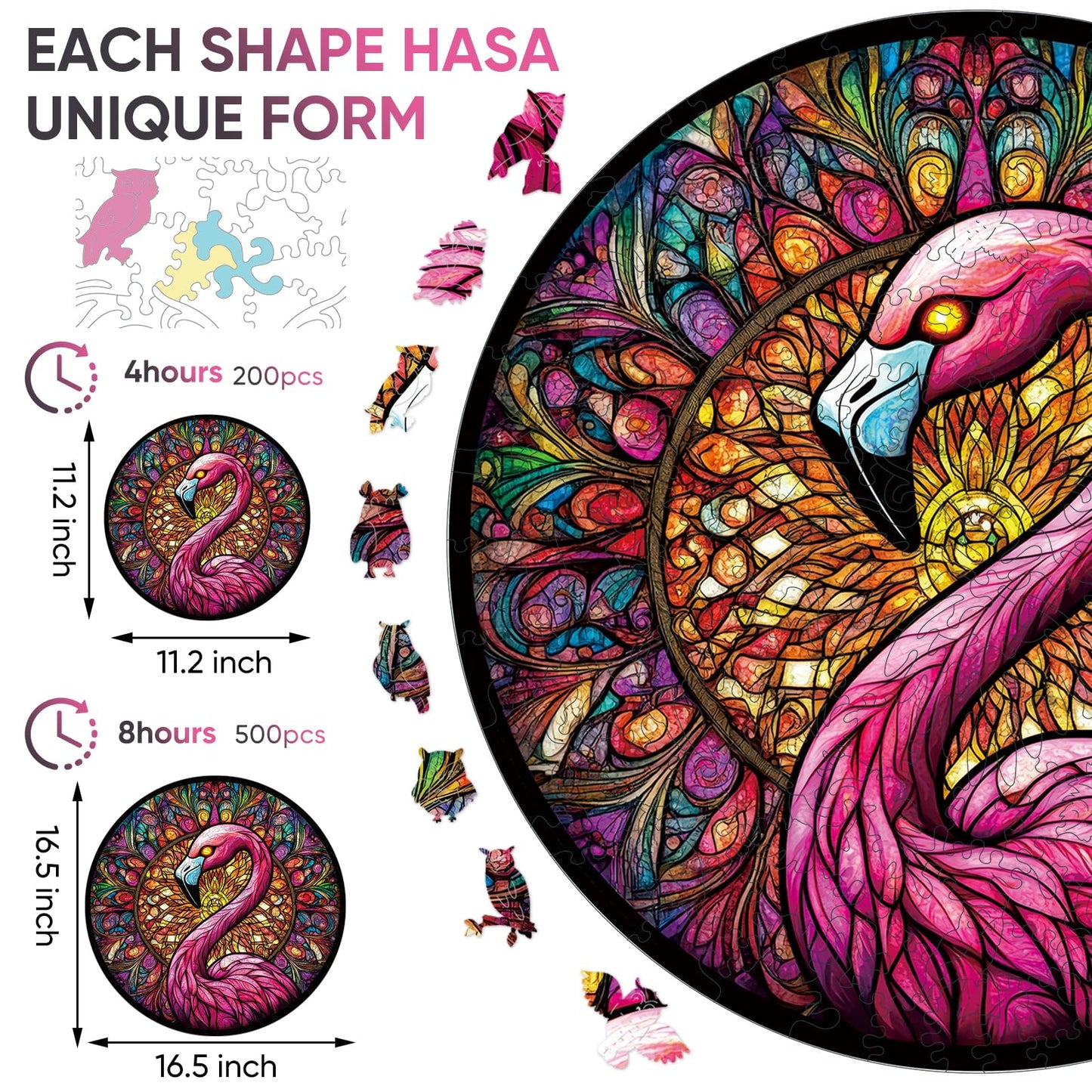 Qiuenisray Wooden Puzzles for mature-themeds 500 Piece  Flamingo Jigsaw Puzzles  Unique Shape mature-themed Puzzles  Irregular Christmas Thanksgiving Gifts for Family Friend(16.5 * 16.5 in)