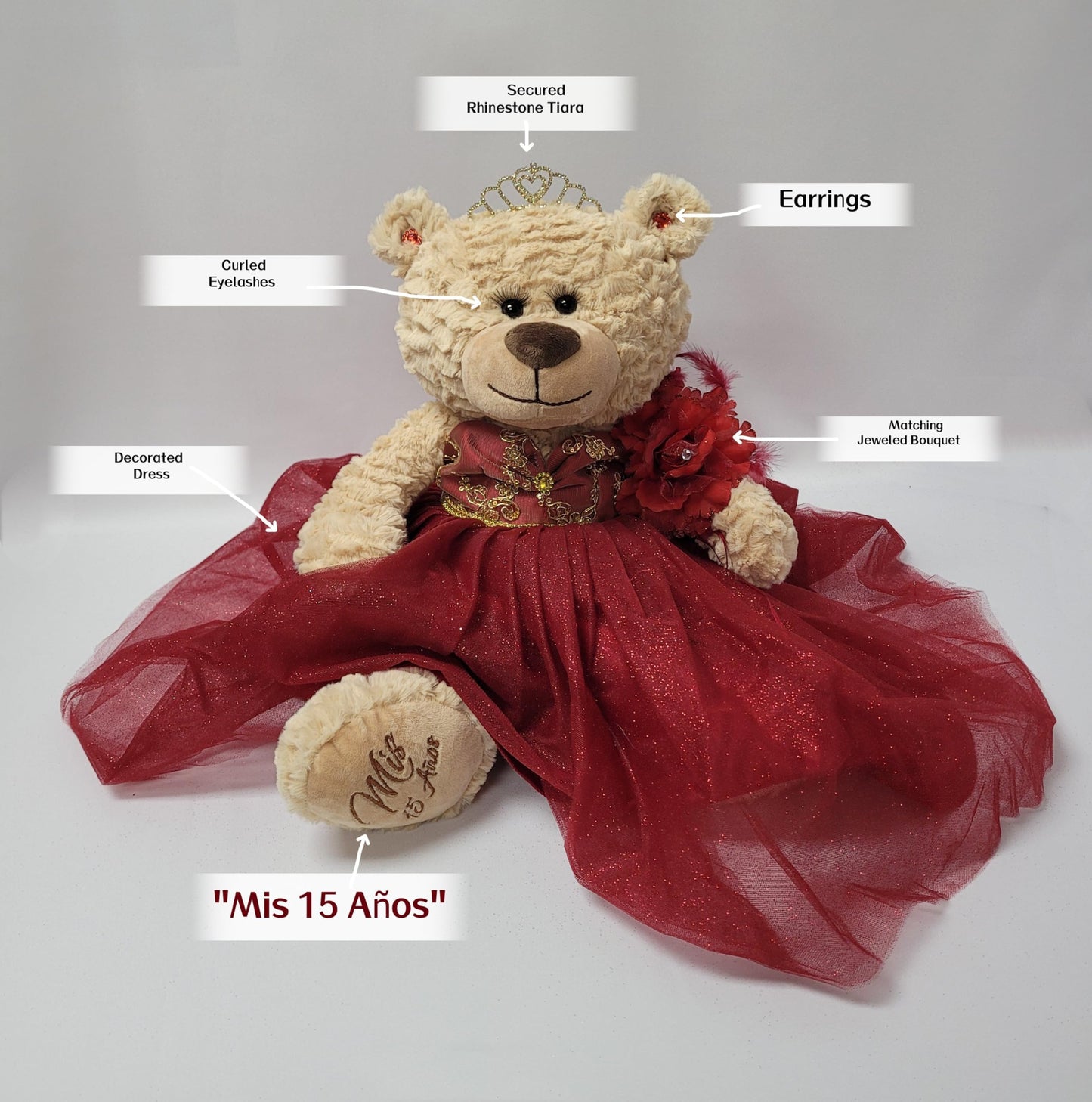Kinnex Collections by Amanda 20'' Quince Anos Teddy Bear with Dress (Centerpiece) ~ B16632-29 (Blush)