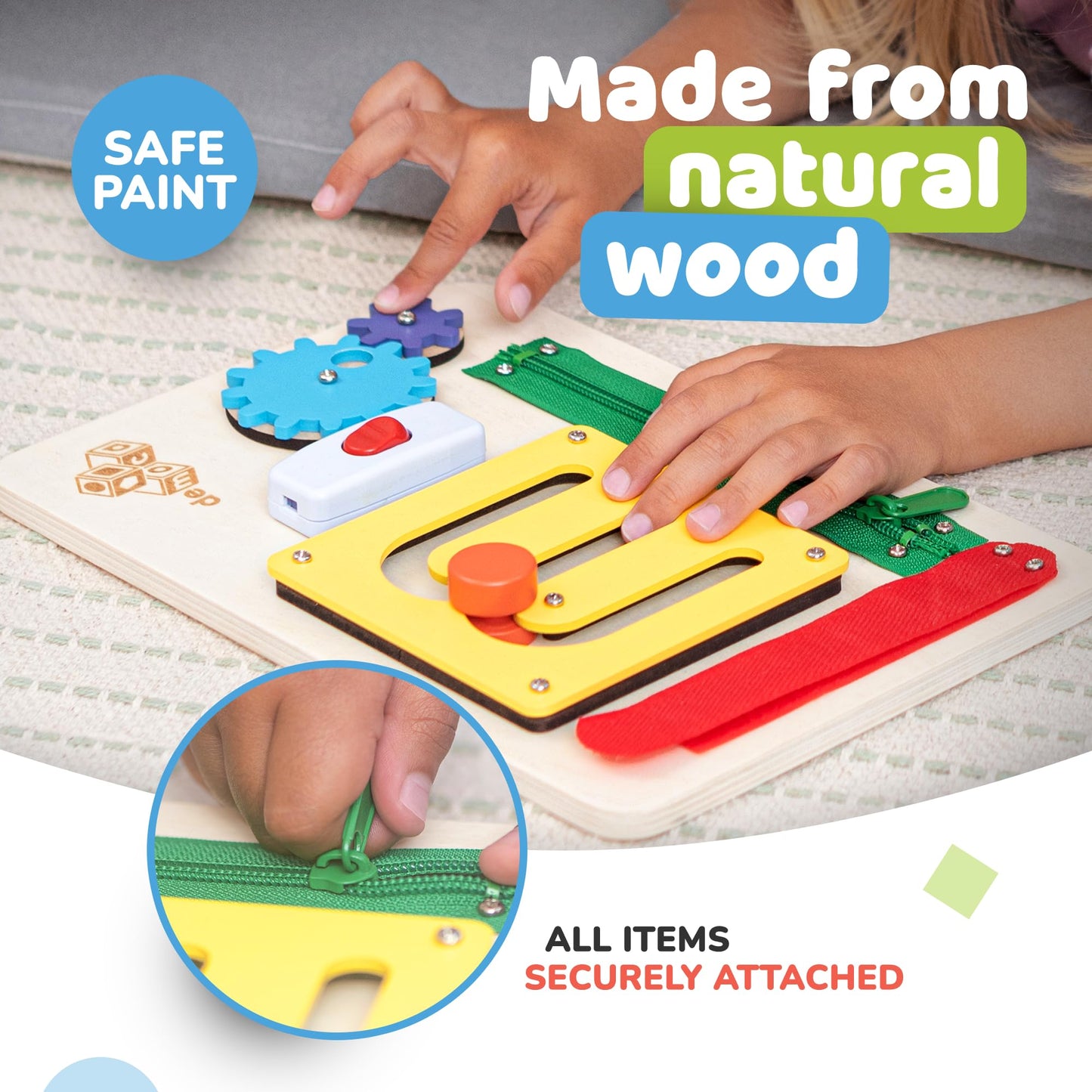 Democa Montessori Busy Board For 1 Year Old - Premium Airplane Toys For Toddlers 1-3, Car Plane Travel Essential, Wooden Toddler Busy Board, Easter Basket Stuffers Gift For Boys & Girls