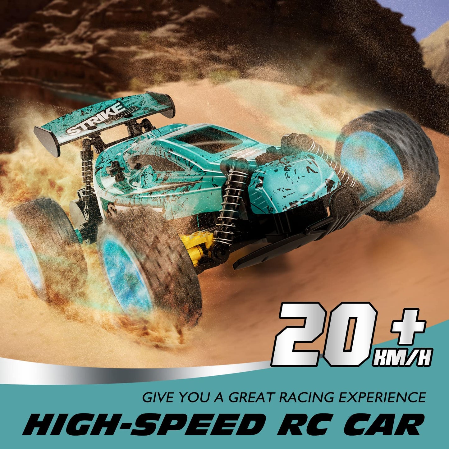 Tecnock RC Cars Remote Control Car for Kids, 1:18 Scale 20 KM/H 2WD Offroad Buggy, 2.4GHz RC Racing Car with USB-C Easy Charging