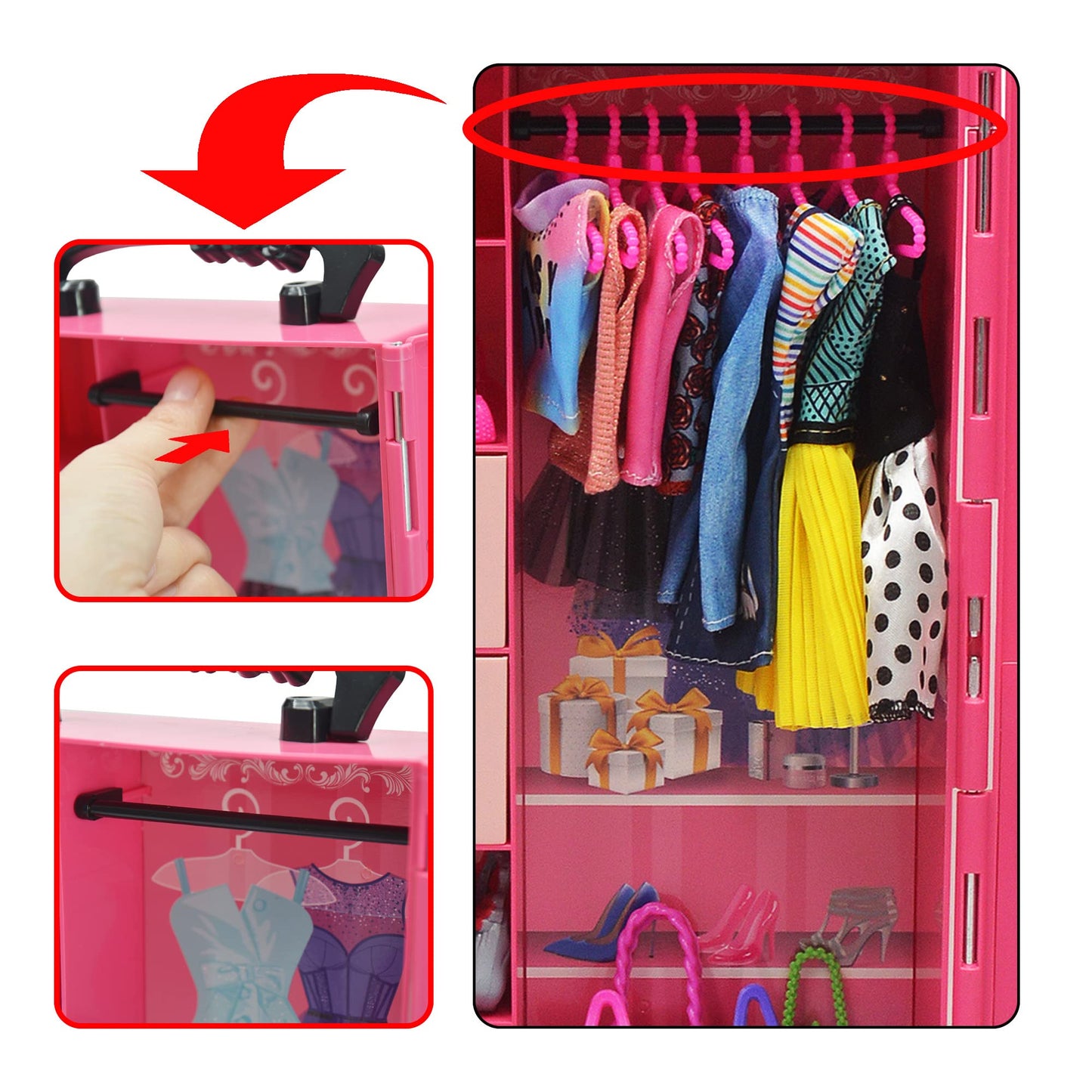 Nokutip 161 Pcs 11.5 Inch Girl Doll Closet Wardrobe With Clothes And Accessories Including Wardrobe Shoes Rack Clothes Dress Swi