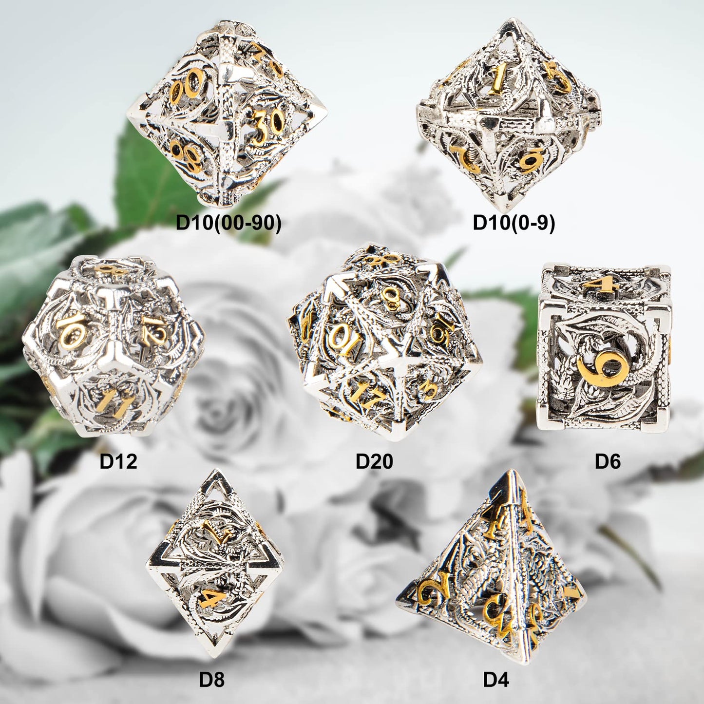 DND Dice,Hollow D&D Metal Dice,Dungeons and Dragons Dice Set with Gift Box,7 PCs Steampunk Polyhedral Dice Games Set for RPG,MTG