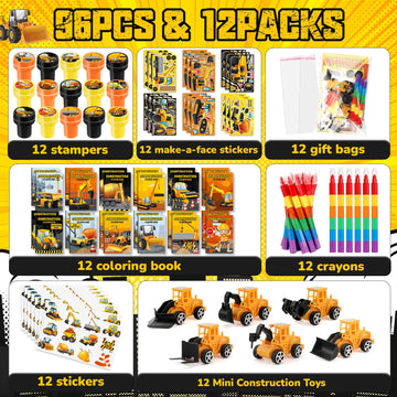 BenLouis 84Pcs Construction Party Favors Excavator Theme Coloring Books Crayons Sticker Set Bulk for Kids Construction Birthday