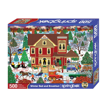 Springbok'S Winter Bed And Breakfast 500 Piece Jigsaw Puzzle By Artist Mark Frost Features A Classic Image Of Winter Travels