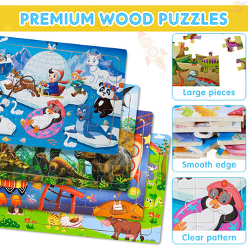 18 Pack 30 Pieces Puzzles For Kids Ages 3-8 Wooden Kids Puzzles Toddler Puzzles Ages 3-5 Educational Learning Toys Set For Kids Boys And Girls