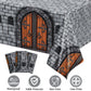 Remerry Medieval Tablecloth, 3 Pc Set, Plastic, 108 x 54 Inches, Rectangular, Stone Wall Design, Knight Party Decorations, Castl