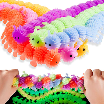 Sumind 6 Pieces Stretchy Fidget Toy Operation Christmas Bulk Items Luminous Sensory Fidget Toy Stretchy String For Anxiety Relief For Autism Adhd Calming Relaxing, 6 Colors (Caterpillar Style)