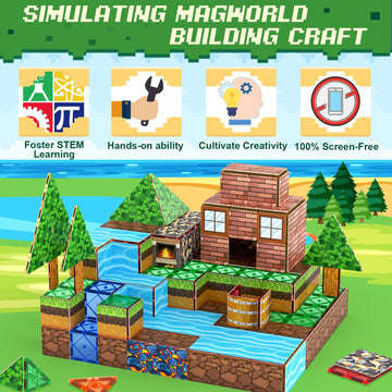 Magnetic Building Blocks Stimulate Mine Magworld Building Craft 84PCS Magnetic Tiles Toppers Construction Game Playset Kids Toys
