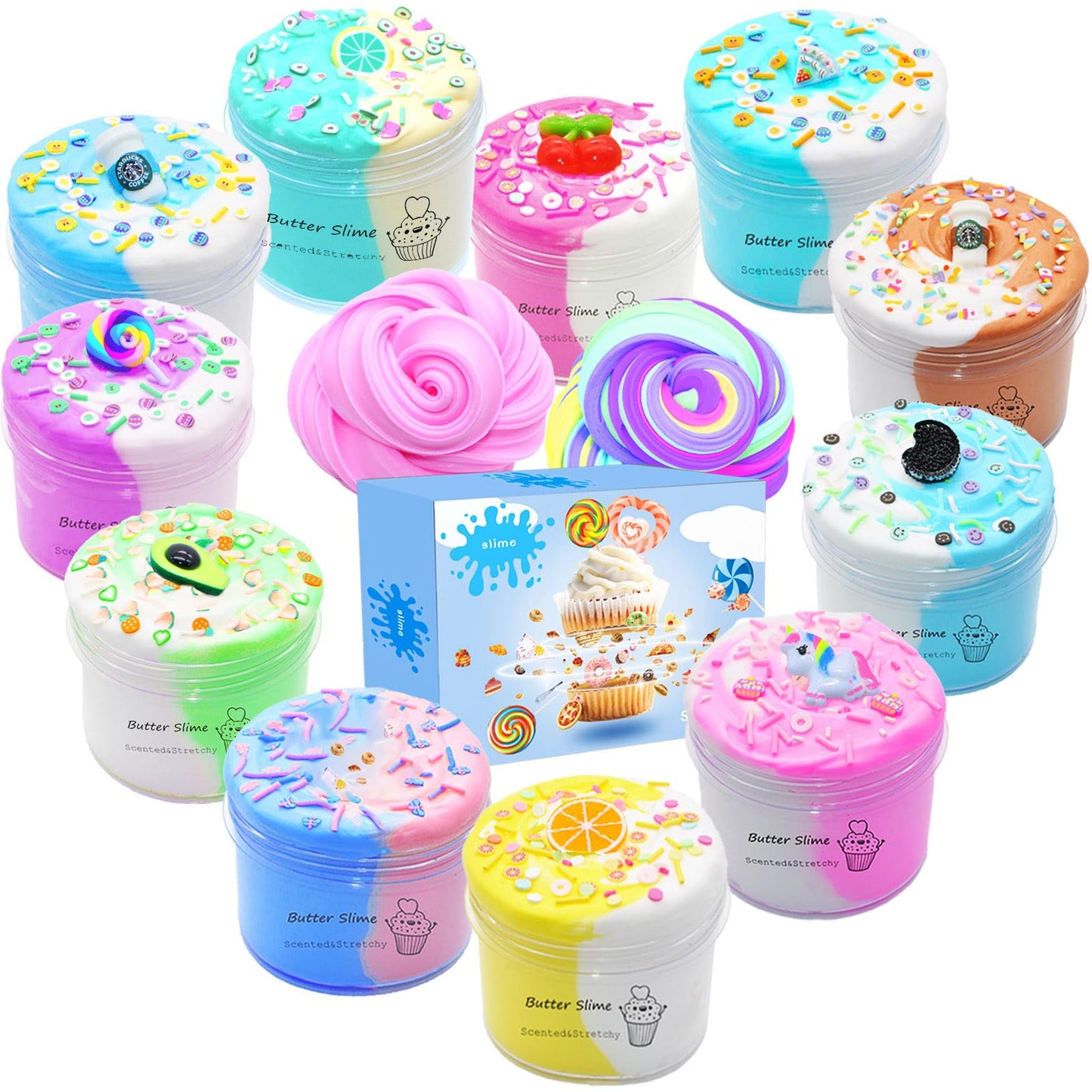 Butter Slime Kit Two-Toned 11 Packed Fidget Toy, Educational Slime Toys, Birthday Gifts Prize Party Favors For Girl Boys Kids 6