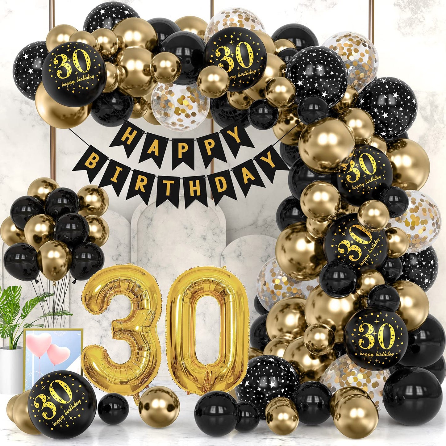 30Th Black Gold Birthday Party Decoration Sets 40 Inch Gold Giant Number Balloons With Birthday Banner Black Gold Balloon Arch G