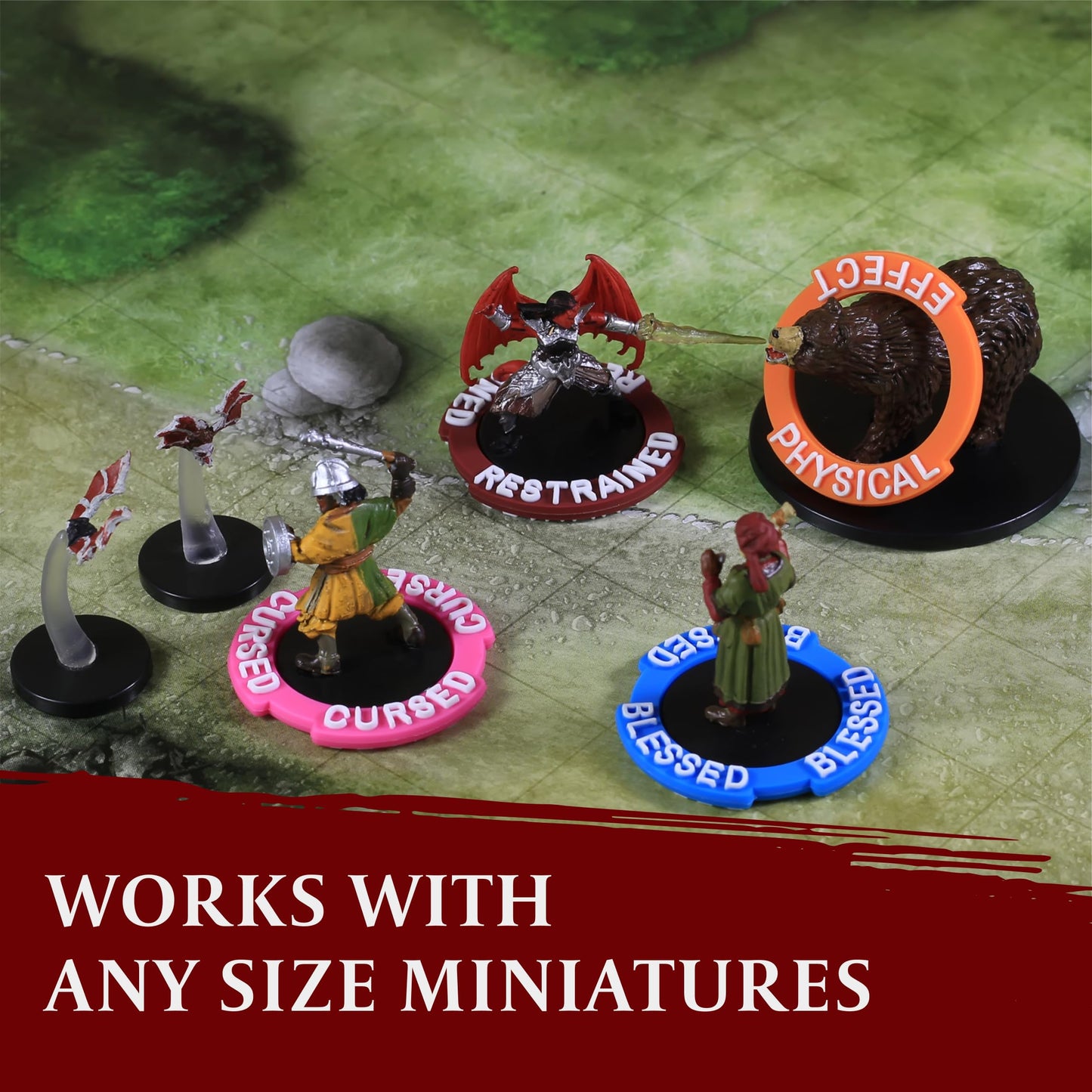 LYNX DND Miniatures Condition Markers - 96 Rings for 24 Status Effects - Ideal for RPG, Dungeons & Dragons, Pathfinder - Medium, Various Colors