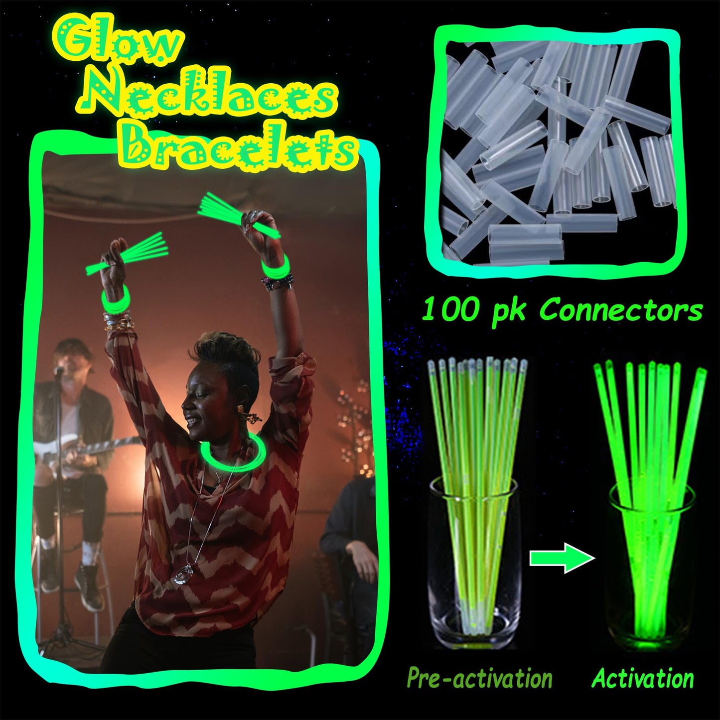 100 pk 8 Glow Sticks Bulk Party Favors, Light up Glow Necklaces & Bracelets in the Dark Party Supplies For Christmas Halloween S