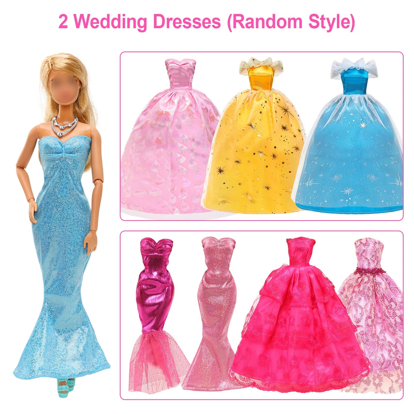 Miunana 11.5 Inch Girl Doll Wardrobe Set 114 Pcs Clothes And Accessories Wedding Dress Fashion Sequin Dresses Swimsuit With Butt
