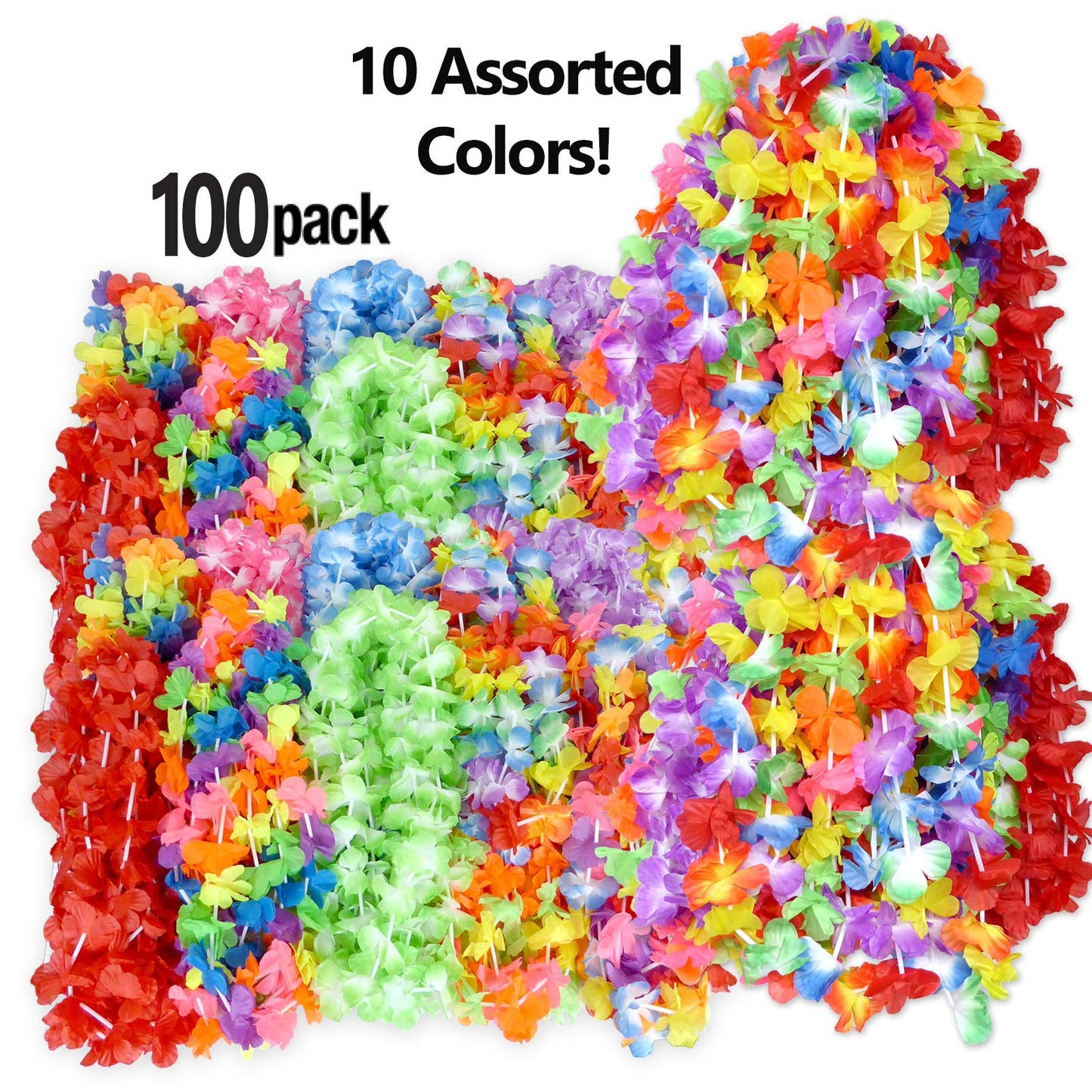 AnapoliZ Mega Luau Leis 100 Pack Hawaiian Theme Multi Colorful Tropical Summer Floral Necklace Simulated Silk Lei, Party & Weddi