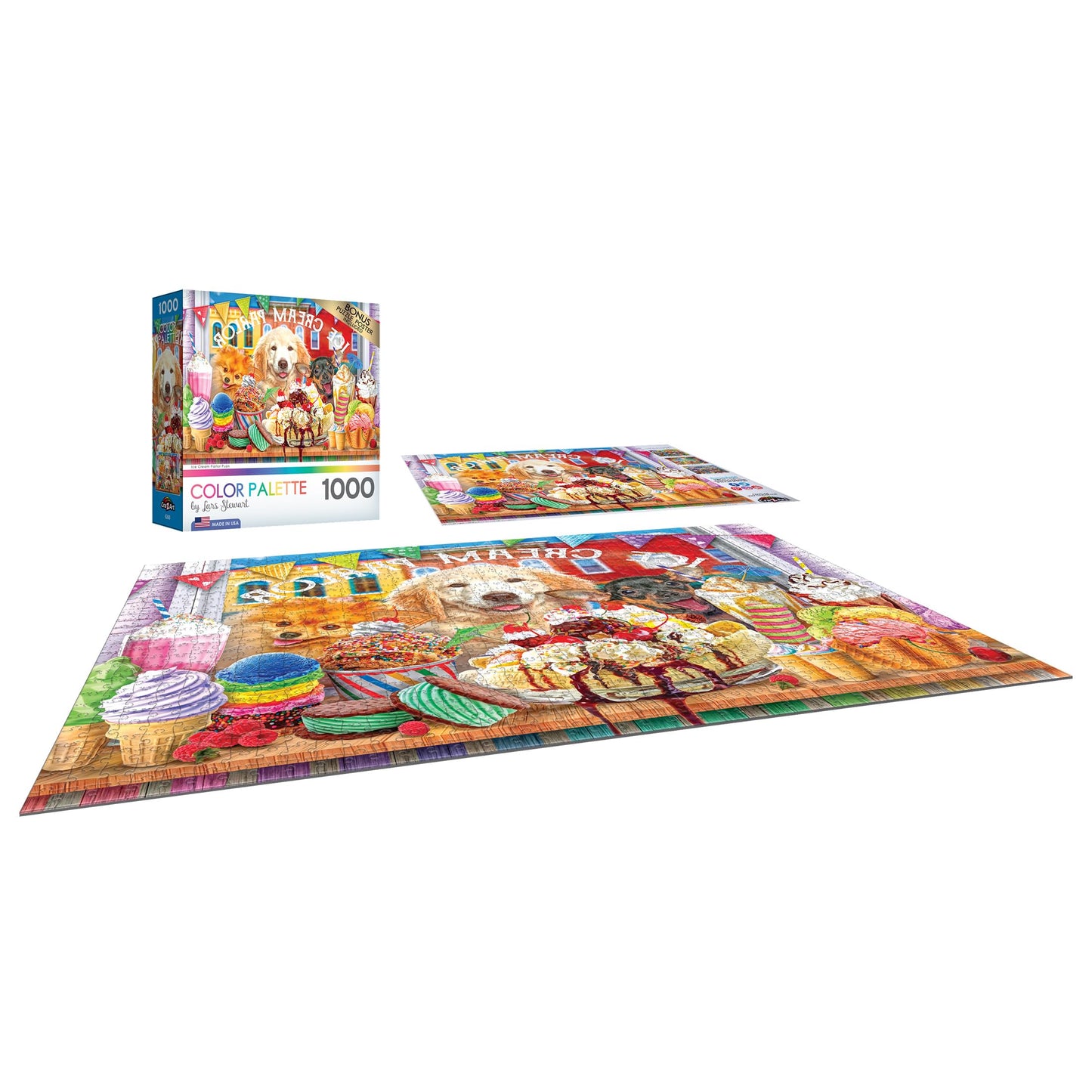 RoseArt - Color Palette - Ice Cream Parlor Pups - 1000 Piece Jigsaw Puzzle for Adults