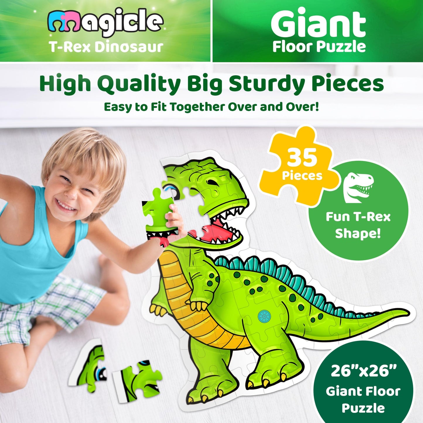 Dinosaur Giant Floor Puzzle With Sounds, 35 Piece Extra Thick Puzzle Toys For Ages 5-7, Puzzles For Kids Ages 4-6, Dinosaur Toys