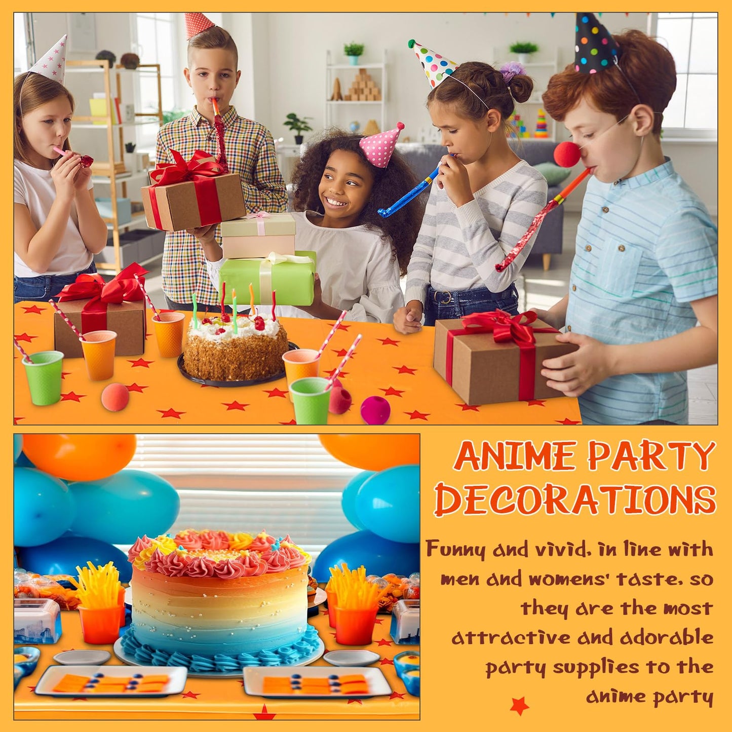 Oudain 3 Pcs Anime Theme Tablecloth Yellow and Red Stars Print Table Cover Set 108 x 54 Inches Party Decor Supplies Birthday The