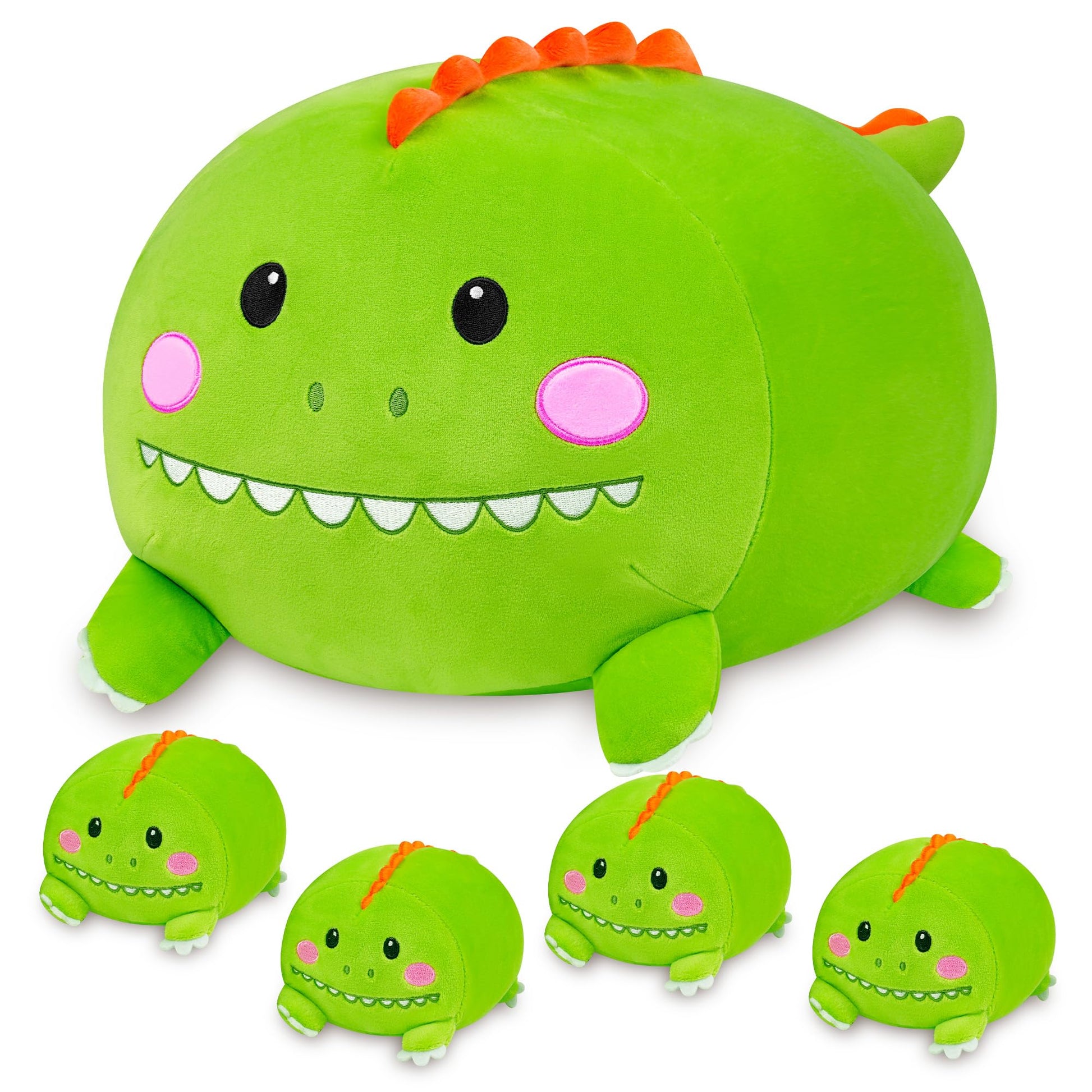 YIIQUWEN Dinosaur Plush, Stuffed Animal Set with 4 Baby Dinos, Soft Stuffed Toy Pillow, Cute Birthday Gift for Kids Boys Girls (