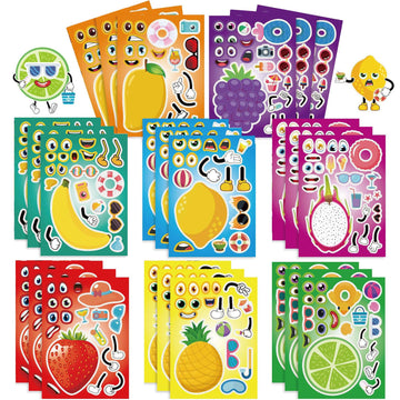 24 Sheets Make Your Own Fruit Stickers Make A Face Stickers For Kids Toddlers With Cartoon Fruit Summer Hawaii Theme Characters