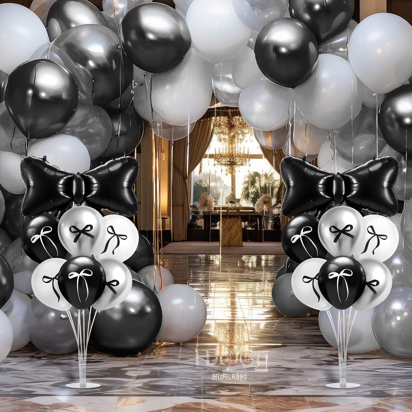 Kasyat 2 Sets Black Bow Birthday Party Decorations Black Bow Balloon Centerpieces for Tables Coquette Birthday Black and White B