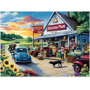 500 Piece Puzzles for mature-themeds  Sunflower Field with Car House & American Flag Jigsaw Puzzles 20.5 x 15 in  Relaxing Country Jigsaw Puzzle  Challenging Puzzle Perfect Game Gift for Holidays & Family Fun