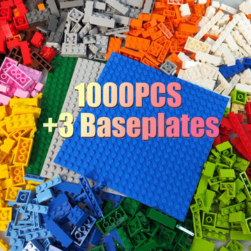 Huizdq 1000 Pieces Building Blocks, Classic Stackable Base Plates, 3 6.3'' X 6.3'' Blue, Gray And Green Base Plates,Compatible W