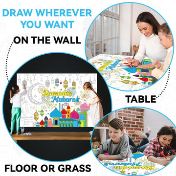 Naozinebi Ramadan Mubarak Coloring Poster For Kids Giant Coloring Poster Large Ramadan Kareem Coloring Tablecloth Jumbo Coloring