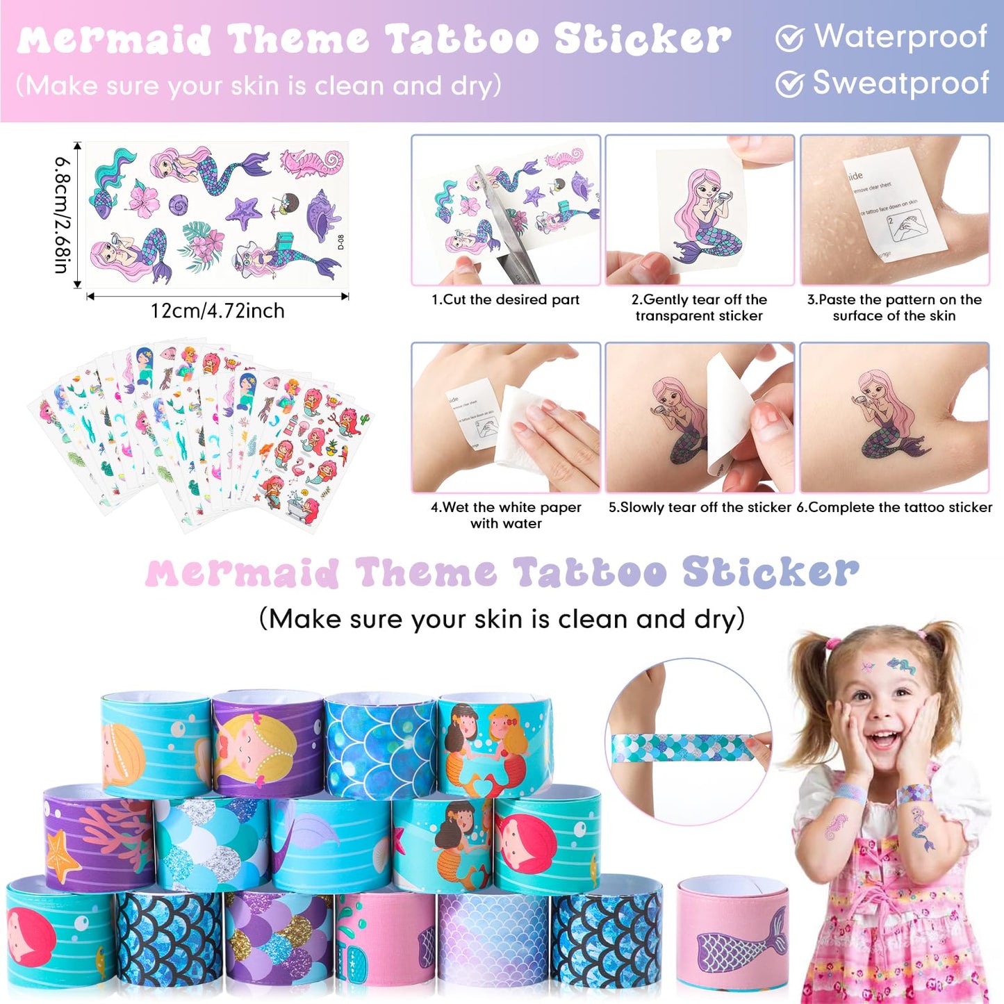 Qilery 195 Pcs Mermaid Party Favors Bags Birthday Includes Plastic Cup with Lid Straw Keychain Bracelet Ring Stamper Stickers Ta