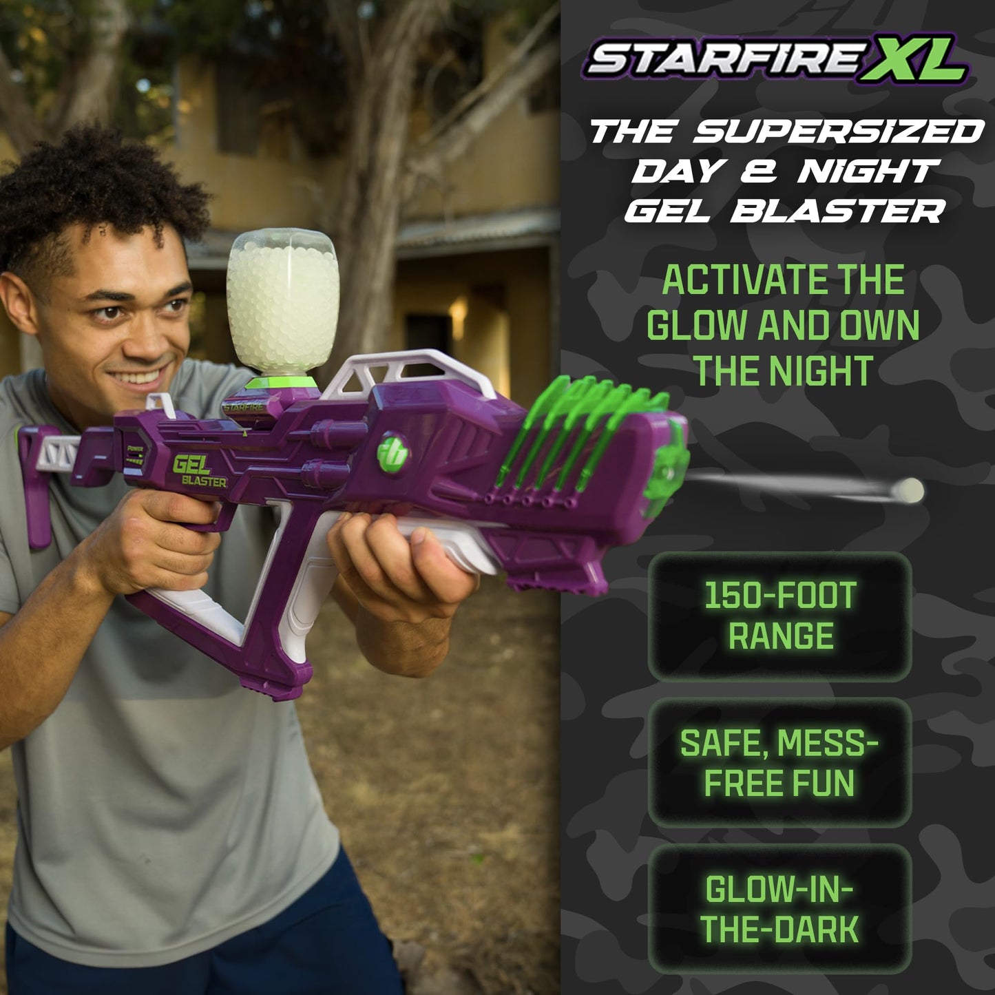 Gel Blaster Starfire XL - Glow-in-The-Dark Supersized Toy Gel Blasters with Water Based Beads - Semi, Full-Auto, Triple Burst Mo