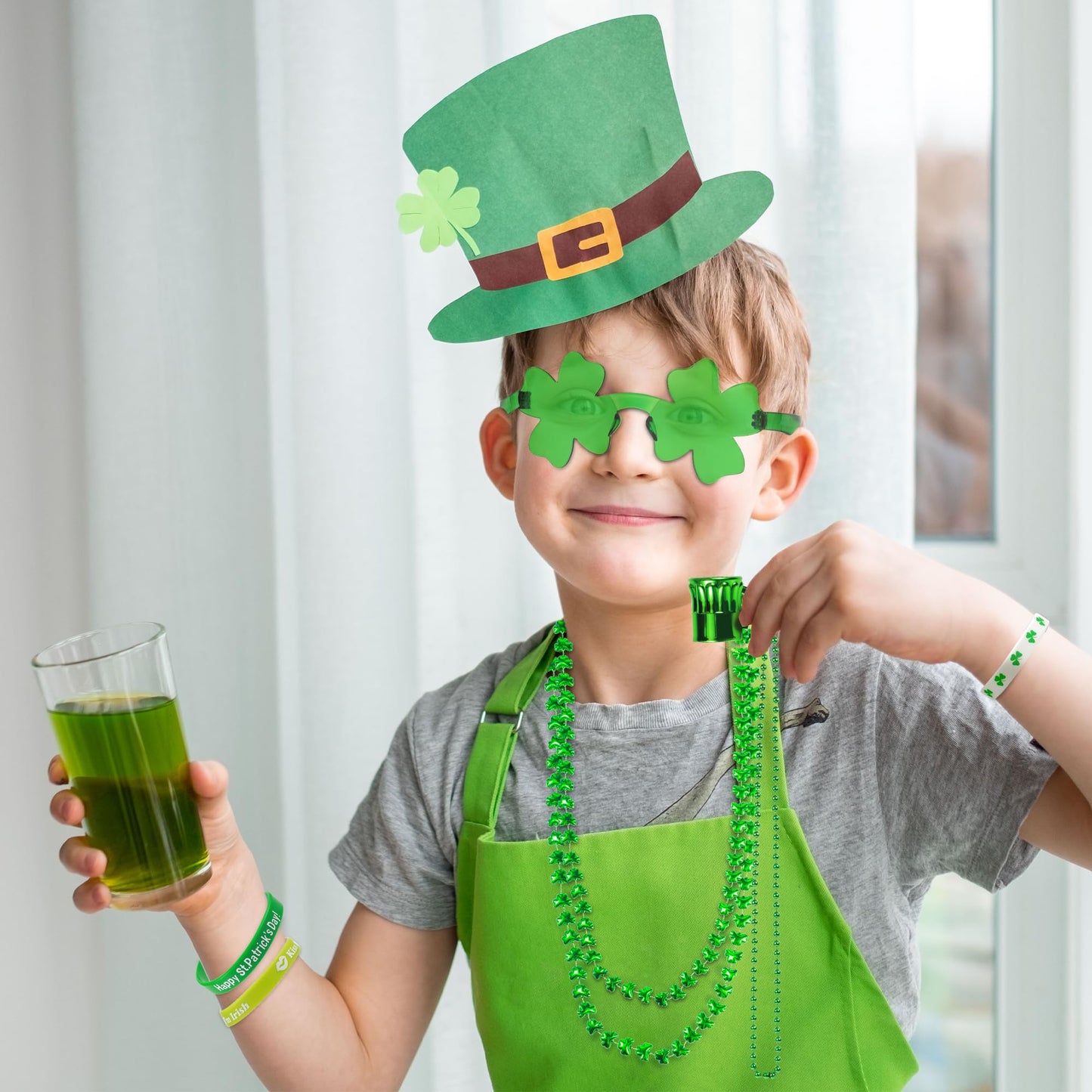Zugm 50 Pcs St. Patricks Day Accessories, Dressing-Up St. Patricks Day Supplies Set With Green Shamrock Glasses, Shamrock Neckla