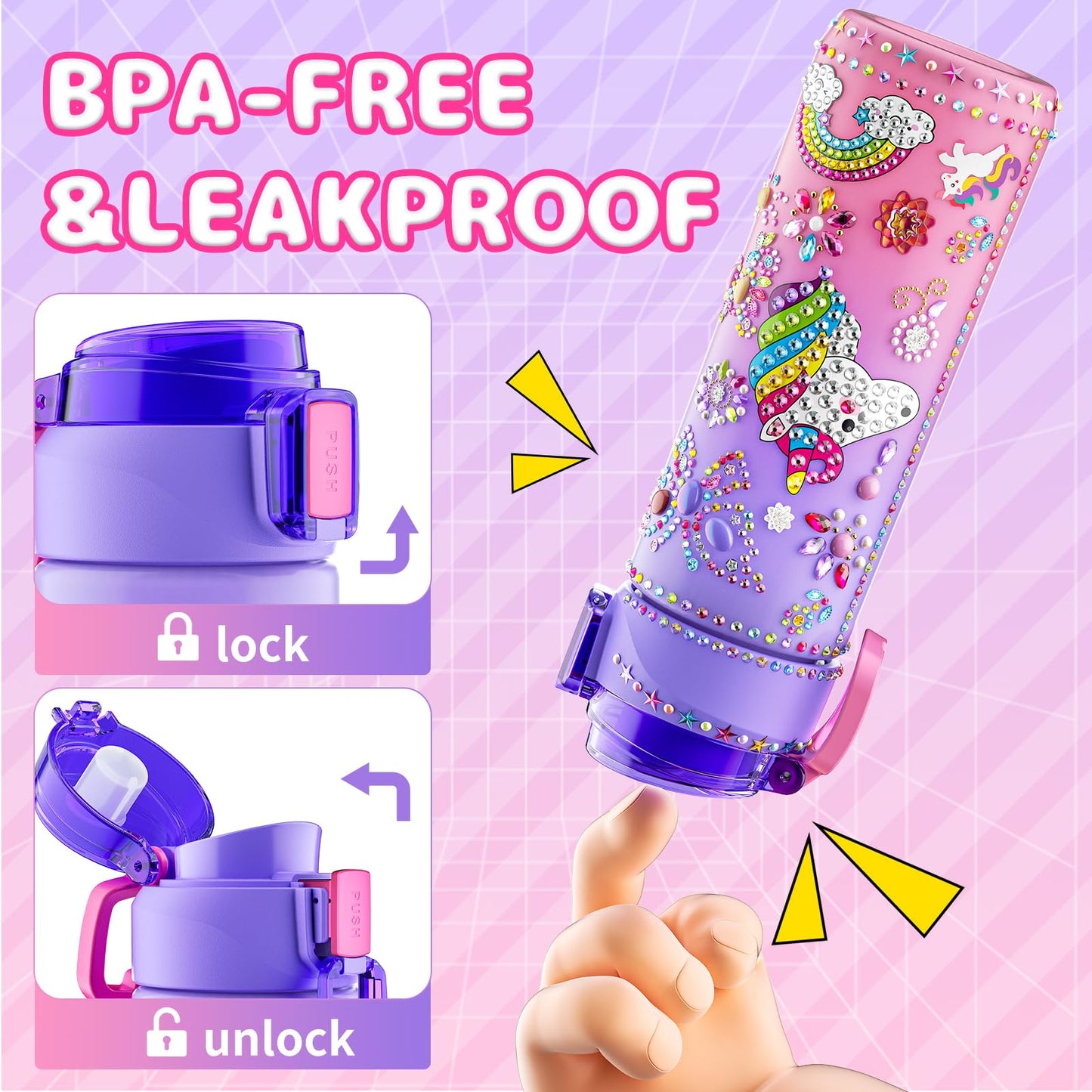BOOH Decorate Your Own Water Bottle Kits for Girls, Unicorn Dream, BPA Free, Model WY-WB-A, Fun Arts Crafts for Ages 4-12