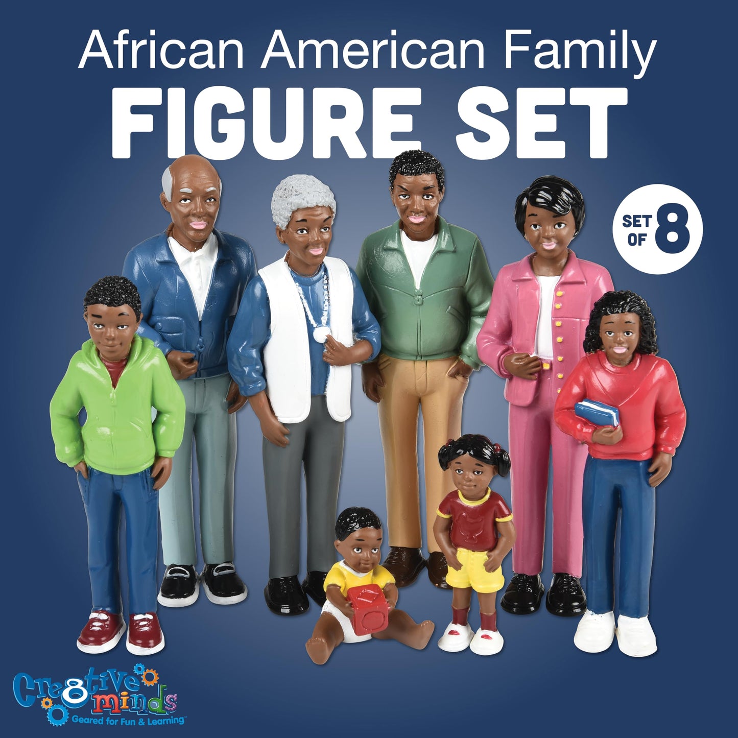 Creative Minds Marvel Education African American Family Toy Figure Set for Kids Ages 3+, Set of 8 Inclusive and Diverse Dollhous