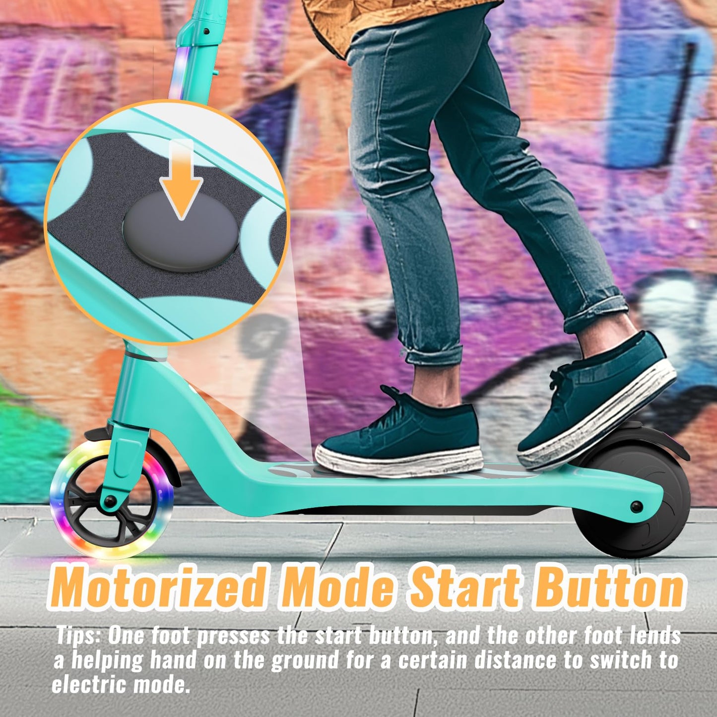 LIEAGLE Electric Scooter For Kids Age 6-12, 60W Motor, 5Miles Range, 6.2mph, 5.3 Rubber Tires w/RGB Wheel Lights & 7-Color Headl