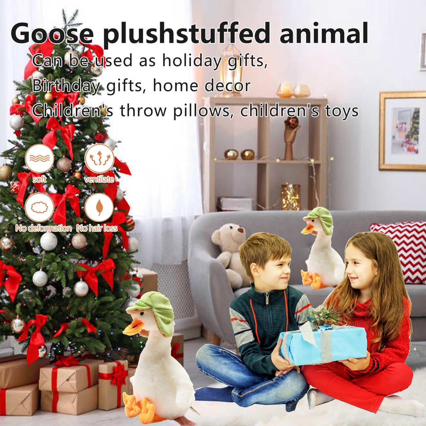 Chelei2019 13.8'' Goose Plush Funny White Goose Stuffed Animal Toy Soft Doll Kids Gift(Hat)