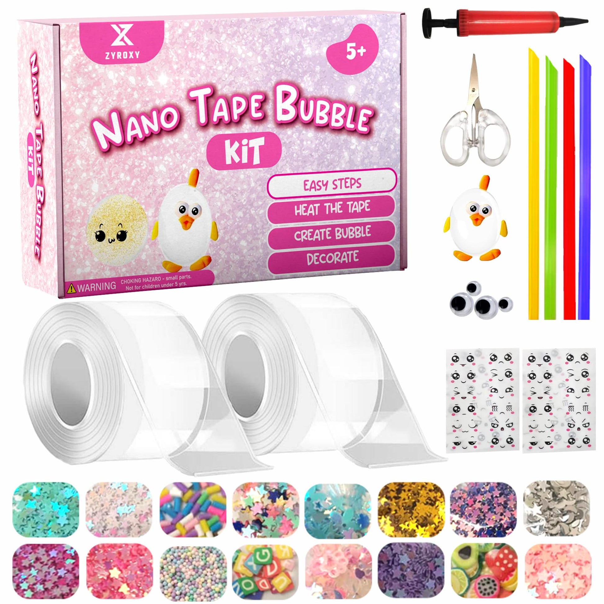 ZYROXY Nano Tape Bubble Kit for Kids, Pack of 2 Transparent Double Sided Nano Tape with All Accessories in one Box, Nano Tape Bu