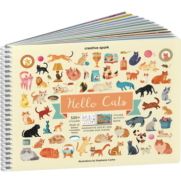 Cupkin Hello Cats Sticker Book Activity For Kids, Toddler Airplane Travel Essentials, 500+ Stickers For Kids 12 Scenes + Colorin