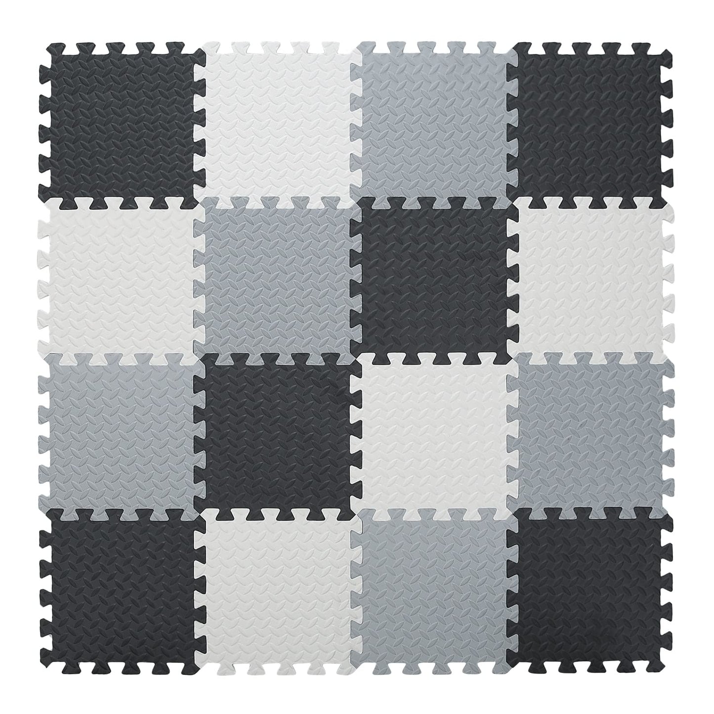 Tamiplay 16 Tiles Foam Play Mat, 0.4 Inch Thicked Interlocking Floor Mats With Solid Colors, Squares Baby Play Mat, Eva Foam Puzzle Floor Mat Foam Mats For Toddlers(White/Black/Gray)